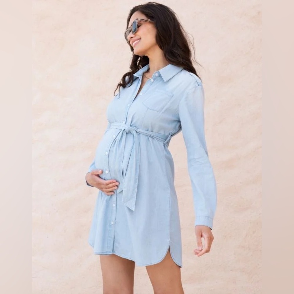 Seraphine Cotton Chambray Belted Maternity-To-Nursing Tunic - size US 14